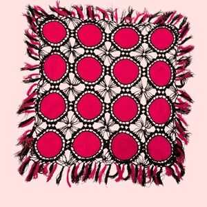 Vintage 70’s handmade crochet rosette fringe whimsigoth festival tablecloth boho